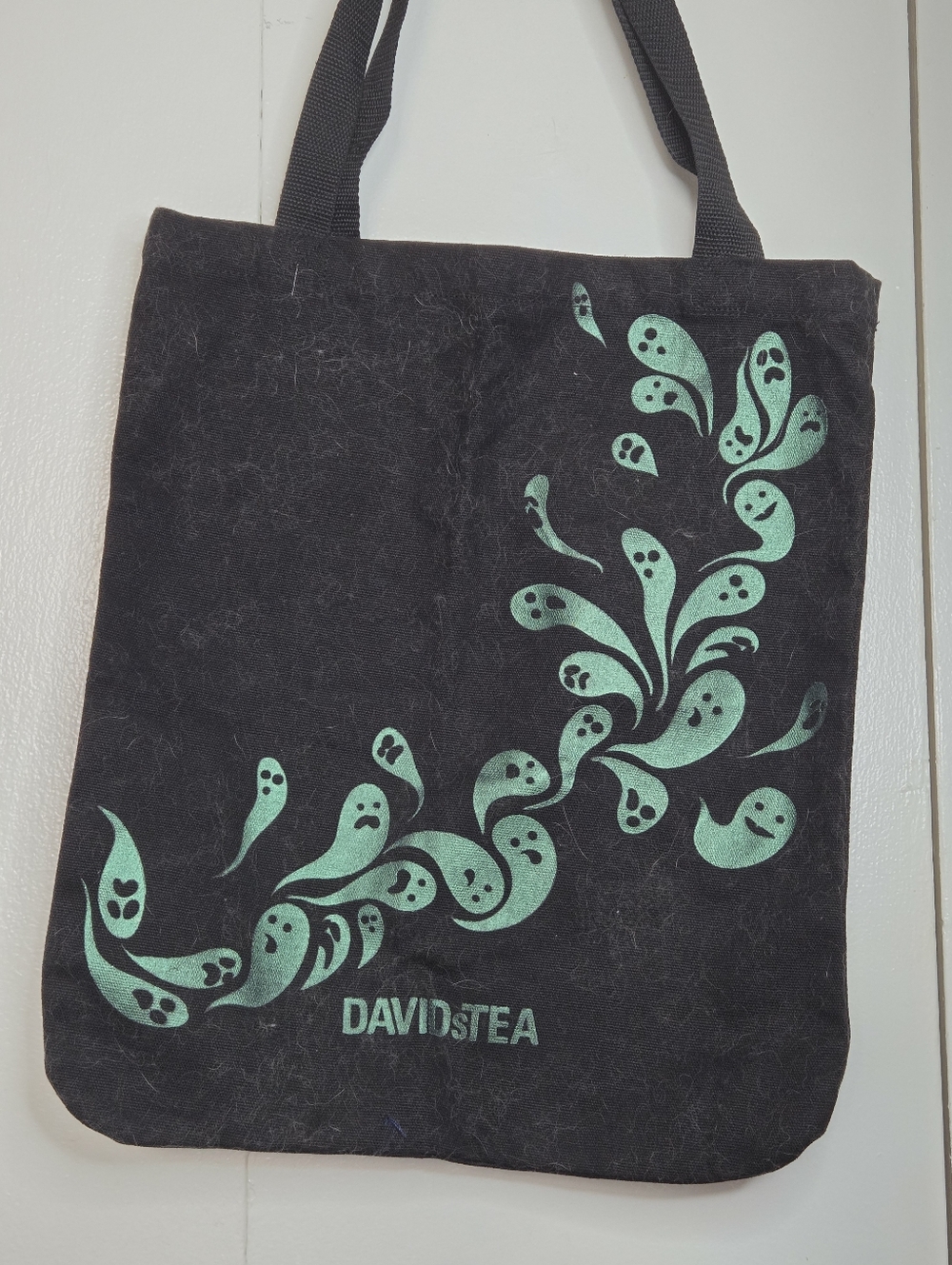 David's Tea Halloween Colour Shift Green Ghosts Black Canvas Tote Bag